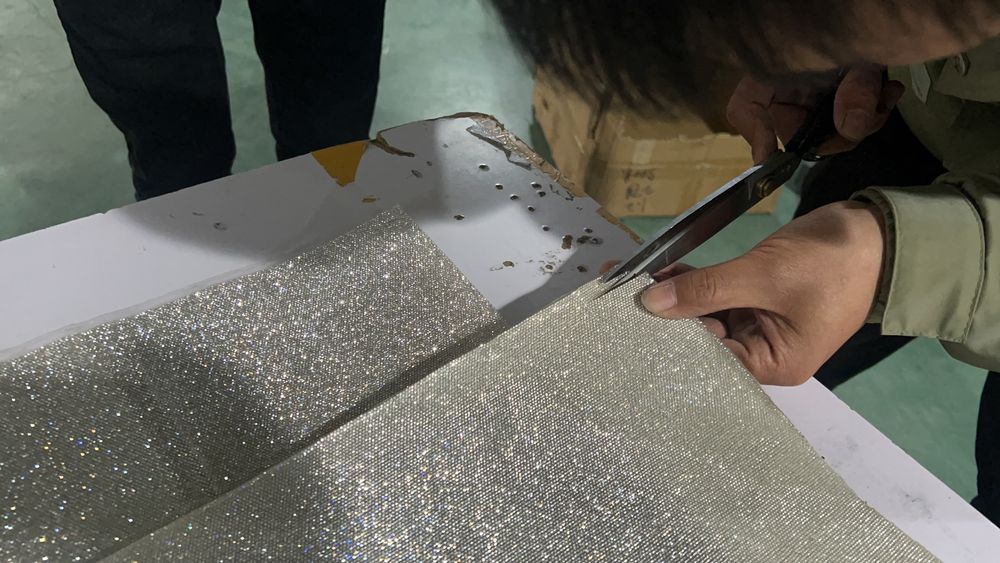 LOCACRYSTAL Crystal Mesh hand-cut from a finished sheet at Pujiang factory