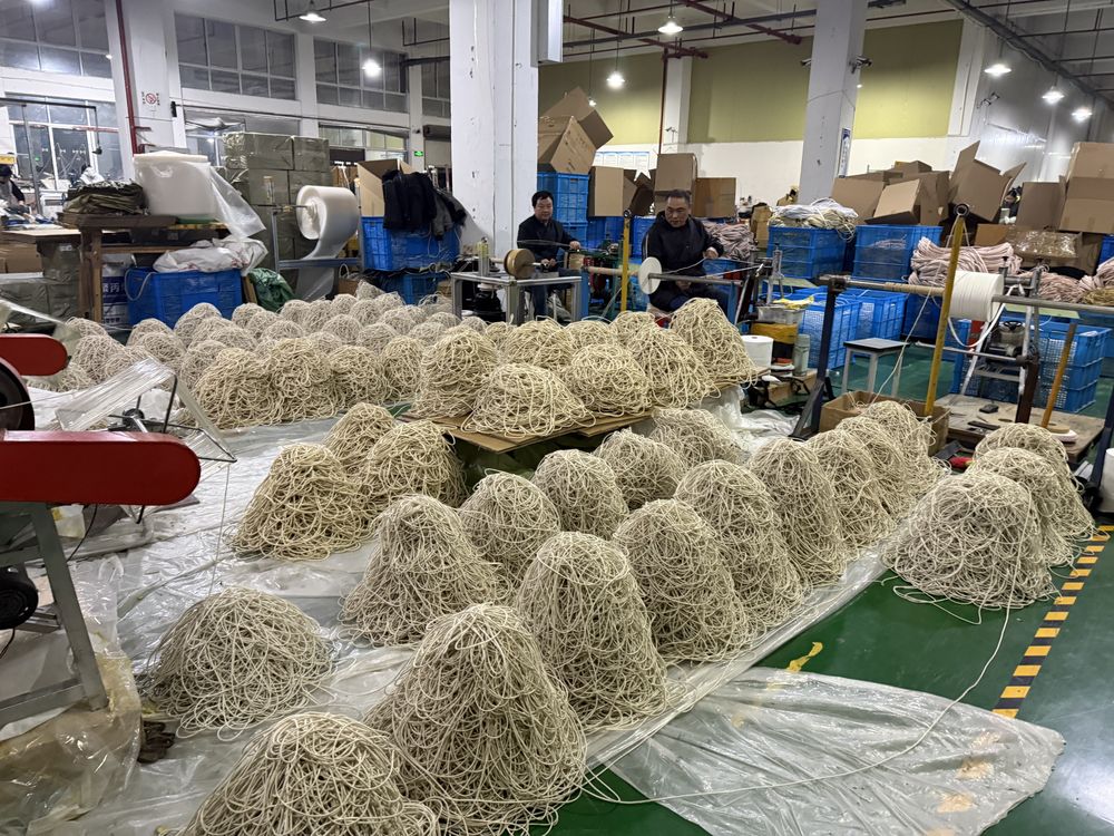 LOCACRYSTAL Diamond Rope production floor with multiple shaped rolls being staged at Pujiang factory