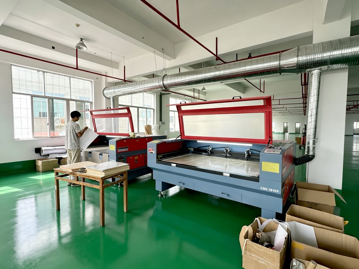 Laser cutting machines at the LOCACRYSTAL Pujiang factory, cutting rhinestone patch and motif sheets