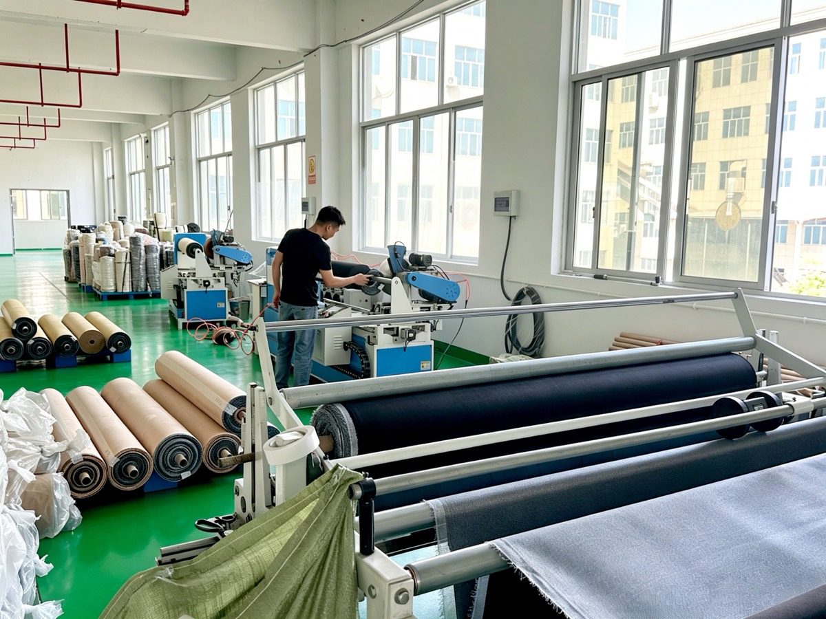 Slitting and rewinding line for crystal mesh and trim rolls at the Pujiang factory