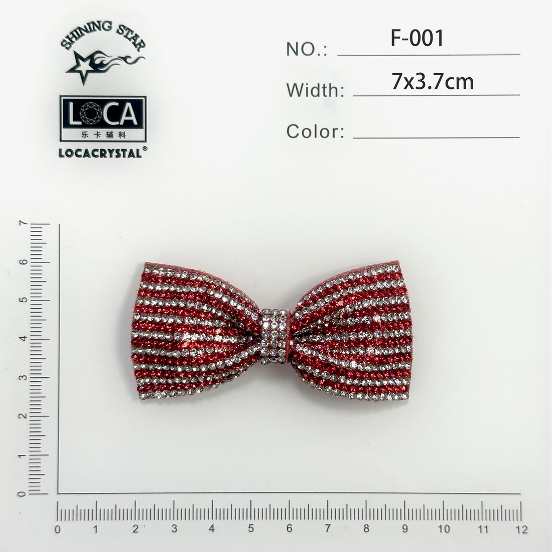 LOCACRYSTAL Diamond Flower F-001 red metallic-stripe bow rhinestone applique