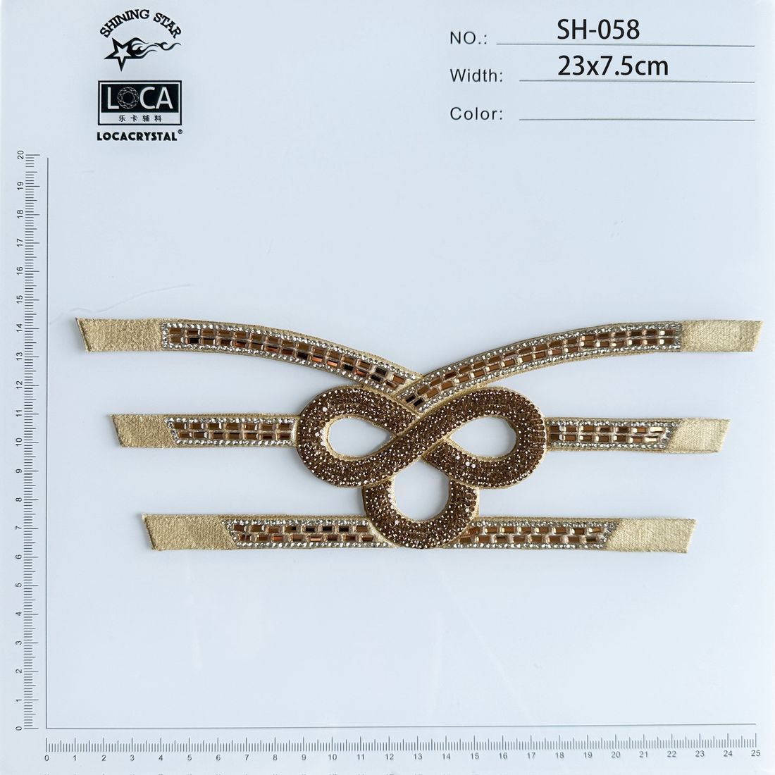 LOCACRYSTAL Shoe Upper SH-058 — gold infinity loop motif vamp band, rhinestone and bead trim